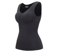 Débardeur gainant pour femme - Contrôle du ventre - Débardeur de compression sans couture avec coussinets de poitrine amovibles, Noir , 3XL