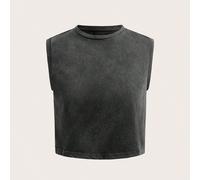 Débardeur gris à fleurs lavées en coton à 62% avec motif flocon de neige - Top décontracté d'été pour les sorties, les festivals occidentaux, un style rétro Y2K respirant pour le streetwear et les ten