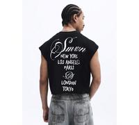 Débardeur homme avec graphique de ville, imprimé de texte en script et design de destination de voyage mondiale. Vêtement d'été sans manches, décontracté, streetwear L,M,S,XL,XSgraphique,LettresTissu