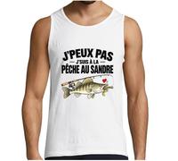 Débardeur Homme Blanc Pêche au Sandre J'peux Pas | Tee Shirt sans Manches Coton Ringspun 150 g/m² Coupe Tubulaire S à 5XL | Idée Cadeau Pêcheur Été Sport