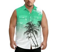 Débardeur Homme Décontracté à Imprimé Dégradé avec Double Poche pour Plage et Loisirs Haut Boutonné Léger (Green, L) #24