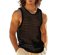 Debardeur Homme en Résille Débardeurs Transparent Hommes Sexy Tank Top sans Manches Transparent Gilet Ajouré Au Crochet Chemise De Sport Respirante T-Shirt sans Manches