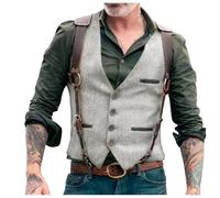 Debardeur Homme - Gilet Rétro À Boutonnage pour Gilet De Costume À La Mode Automne (Light Gray XL)