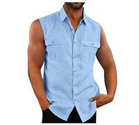 Debardeur Homme Léger Chemise Homme Manches Courtes avec Poche Chemises Casual Homme Respirant Chemisette Homme Manche Courte Ete Chemise sans Manche Homme Plage Tee Shirt Homme Col V Polo Homme