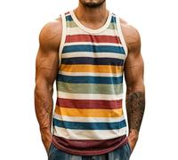 Débardeur Homme Rayé Sport Musculation Col Rond sans Manche Débardeurs