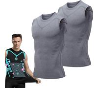 Debardeur Homme Sport Musculation Ice Silk Ionic Shaping Vest Débardeur Compression Homme Débardeur Gainant Homme Gilet T-Shirt de Sport Homme pour Running Musculation Fitness Gym(C-Gray+Gray,M)