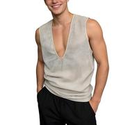 Debardeur Homme Sport- T Shirt sans Manche Col V Chic Coupe Ample Perspective Top Décontracté Polyvalent Respirante Débardeur Sexy Été Plage Gilet Base Vacances