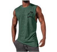 Débardeur Homme Tee Shirt sans Manche Gilets Été Sport Col Rond Imprimé Hawaii Plage Casual Gym Tops Athlétique Gilets Gym Course pour Musculation Fitness (Green, XXL)