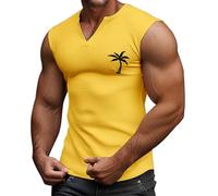 Debardeur Homme Tee Shirt sans Manche Homme Été Col V Débardeurs Sport Gainant Imprimé Plantes Palmiers Plage Gilet Gym Respirant Musculation Fitness Décontracté Tank Top Casual