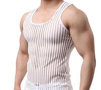 Débardeur Homme Top T-Shirt Manches Courtes Sexy Creux Maillage Maillot de Corps Érotique Maille Chemise Guywear Sous-vêtements Lingerie Transparent Perspective Musculaire Gilet T-shirts, Blanc., M