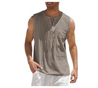 Débardeur Homme Vintage, Tee Shirt sans Manche Col V à Lacets Imprimé Tank Top Grande Taille avec Poche Casual Léger Tendance Basiques pour Hommes D'entraînement Plage Vacances Debardeurs