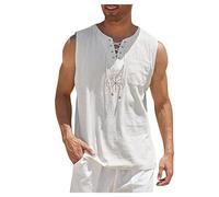 Débardeur Homme Vintage, Tee Shirt sans Manche Col V à Lacets Imprimé Tank Top Grande Taille avec Poche Casual Léger Tendance Basiques pour Hommes D'entraînement Plage Vacances Debardeurs