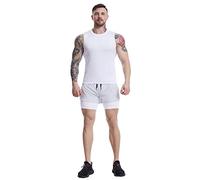 Débardeur Hommes sans Manches Fitness Shirt Slim Fit Tank Top Séchage Rapide Sport Gym Musculaire Shirt Homme Col Rond Été Basket-Ball Shirt Homme E-White M