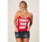 Débardeur imprimé rouge et blanc "Shoot Your Shot" Slogan graphique sans manches, décontracté d'été. Maillot de sport streetwear pour la Coupe du monde 2026 L,M,S,XL,XS,XXL,XXS,XXXL,XXXXLLettresTissu