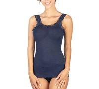 Débardeur laine et soie plissé EGI épaule en dentelle art. 1491, Bleu, L/XL