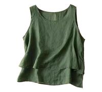 Débardeur Lin Femme Grande Taille T Shirt Ete à Ourlet Irrégulier sans Manches Haut épaules Dénudées Coton Et Lin Coupe Ample Camisole Classique Casual Basique Léger Fluide Debardeurs