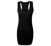 Débardeur long moulant uni dos nageur sans manches pour femme, Noir , 36-38