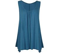 Débardeur long sans manches pour femme avec col rond et ourlet inégal, bleu sarcelle, 44-46