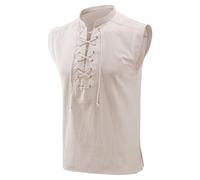 Débardeur médiéval pour homme - Sans manches - Sans manches - Confortable - Col montant - Costume de viking - Style victorien - Steampunk - Pirates - Axel, O blanc., XL