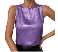 Débardeur métallique rétro en velours brillant sans manches pour femme - Coupe ample - Col rond - Pour discothèque, fête, club, vacances d'été, violet, XXL