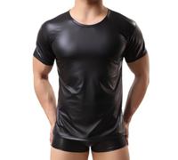 Débardeur métallisé brillant pour hommes, T-shirts de maillot de corps à manches courtes en cuir PVC, t-shirts moulants à col rond Clubwear, T-shirt de danse slim noir pour festival musique boîte nuit