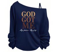 Débardeur minimaliste imprimé avec slogan de Dieu, pour femmes grandes tailles, adapté pour le printemps et l'automne 0XL,1XL,2XL,3XL,4XL,5XLSloganTissu tricoté