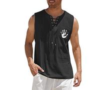 Débardeur Modelant Ionique Homme - Homme Printemps Et Été Hauts Sport Décontracté Haut sans Manches Coton Lin Gilet Peinture Fitness Muscle Débardeur Tunique Noire pour Homme avec Legging