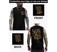 Débardeur noir ample sans manches pour hommes, texte graffiti devant et derrière, logo/image/texte/selfie/team building lub/uniforme de travail personnalisé, photo de famille (couples, parent-