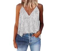 Debardeur Paillette Femme Col V, DéBardeur été Femme Sexy,Gilet sans Manche avec Bretelles Spaghetti Dos Nu Brillant Camisole Grande Taille Chic Et élégant DéContracté Mode de Fête Soirée Tank Top