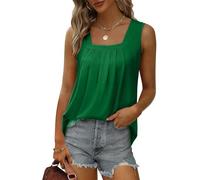 Débardeur plissé à col carré pour femme, coupe ample, sans manches, ourlet incurvé, Vert, XL