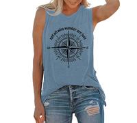 Débardeur pour femme avec motif boussole - T-shirt sans manches avec inscription « Not All Who Wander Are Lost » | Haut décontracté pour les fans de voyage et d'aventure, Style_z03 Bleu, S