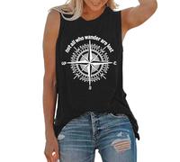 Débardeur pour femme avec motif boussole - T-shirt sans manches avec inscription « Not All Who Wander Are Lost » | Haut décontracté pour les fans de voyage et d'aventure, Style_z01 Noir, 5XL
