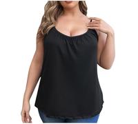 Débardeur pour femme avec soutien-gorge intégré - Bretelles spaghetti réglables - Grandes tailles - Couleur unie - Confortable - Sans manches, Noir , XL grande taille