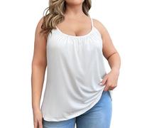 Débardeur pour femme avec soutien-gorge intégré - Grande taille - Coupe ample - Sans manches - Soutien à bretelles - Rembourré - Léger et doux, blanc, 5XL