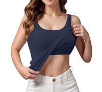 Débardeur pour femme avec soutien-gorge intégré - Sans manches - Rembourré - Coupe ample - Col carré - Couleur unie - Camisole - Bretelles spaghetti - Sous-vêtements, gris foncé, XL