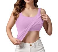 Débardeur pour femme avec soutien-gorge intégré - Sans manches - Rembourré - Coupe ample - Col carré - Couleur unie - Camisole - Bretelles spaghetti - Sous-vêtements, rose clair, 5XL