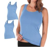 Celodoro Lot de 1 ou 2 débardeurs à bretelles pour femme - Côtes fines - Également en grande taille, 2 x bleu Carolina, 52-54