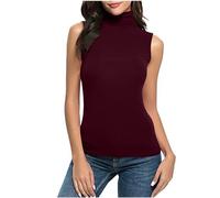 Débardeur pour femme - Col montant - Uni - Coupe ajustée - Sans manches - Caraco d'été moulant - Sexy - Débardeur élégant - Pour le sport, le yoga, la fête - Tenue décontractée, 1 bouteille de vin, 38