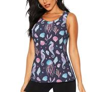 Débardeur pour femme, coupe sèche, pour gym, athlétisme, course à pied, entraînement pour femme, aquarelle, animaux marins, noir, XX-Large