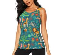 Débardeur pour femme, coupe sèche, pour gym, athlétisme, course à pied, entraînement pour femme, débardeurs colorés d'animaux de la jungle, noir, Taille L