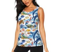 Débardeur pour femme, coupe sèche, pour gym, athlétisme, course à pied, entraînement, pour femme, motif animaux marins, noir, Taille S