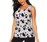 Débardeur pour femme, coupe sèche, pour gym, athlétisme, course à pied, entraînement pour femmes, motif animal mignon avec vache, Noir/blanc, XXL