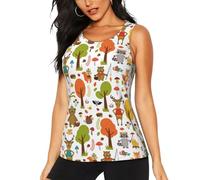 Débardeur pour femme, coupe sèche, pour gym, athlétisme, course à pied, entraînement, pour femmes, motif animaux de la forêt, Noir/blanc, M