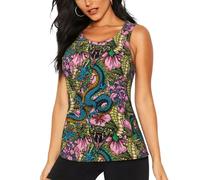 Débardeur pour femme, coupe sèche, pour la gym, l'athlétisme, la course à pied, l'entraînement pour femme, débardeur coloré à motif de fleurs de dragon cobra, noir, Taille S