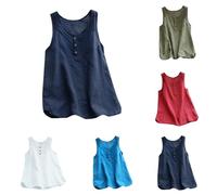 Débardeur pour Femme en Coton et Lin sans Manches Coupe Ample Mignon Camisole Y2K Tendance Solide Debardeur Coton Lin Grande Taille Débardeur Couleur Unie sans Manches