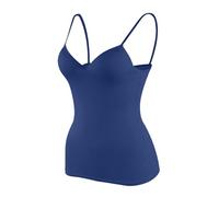 Débardeur pour femme, sans armatures, avec soutien-gorge intégré, dos nu, sexy, avec bonnets, couleur unie, confortable, pour le yoga, le sport, les loisirs quotidiens, P bleu foncé, M