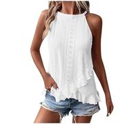 Débardeur pour Femme Tee Shirt Sport sans Manches Col Rond T-Shirt Léger Irrégulier Ourlet à Volants Hauts Polyvalente Couleur Unie Camisole Col Licou Décontracté Gilets D'été Coupe Ample Tops