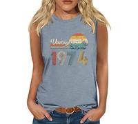 Débardeur pour femme tendance 1974 vintage imprimé graphique gilets de sport amples décontractés col rond sans manches débardeurs d'été rétro drôles pour femmes cadeaux 50e anniversaire, Gris 1, S