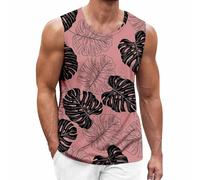 Débardeur pour homme de style hawaïen, sans manches, imprimé sur toute la surface, t-shirt tropical décontracté, col rond, t-shirt respirant, haut d'entraînement, pour été, plage, taille XXXL, rose, S