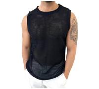 Débardeur pour homme - Sans manches - Filet transparent - Respirant - Pour le sport, la gym, le clubwear - Résille de pêche - Sexy, Noir , L